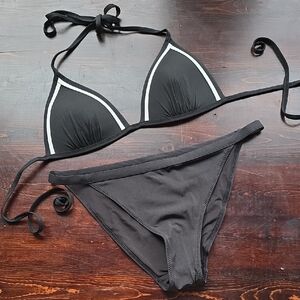 H&M Black White Trim Triangle Halter Bikini Set US Size 4